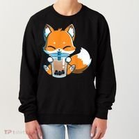 Boba Fox Drinking Cute Kawaii Japanese Foxy Anime Women's Sweatshirt thumb 0