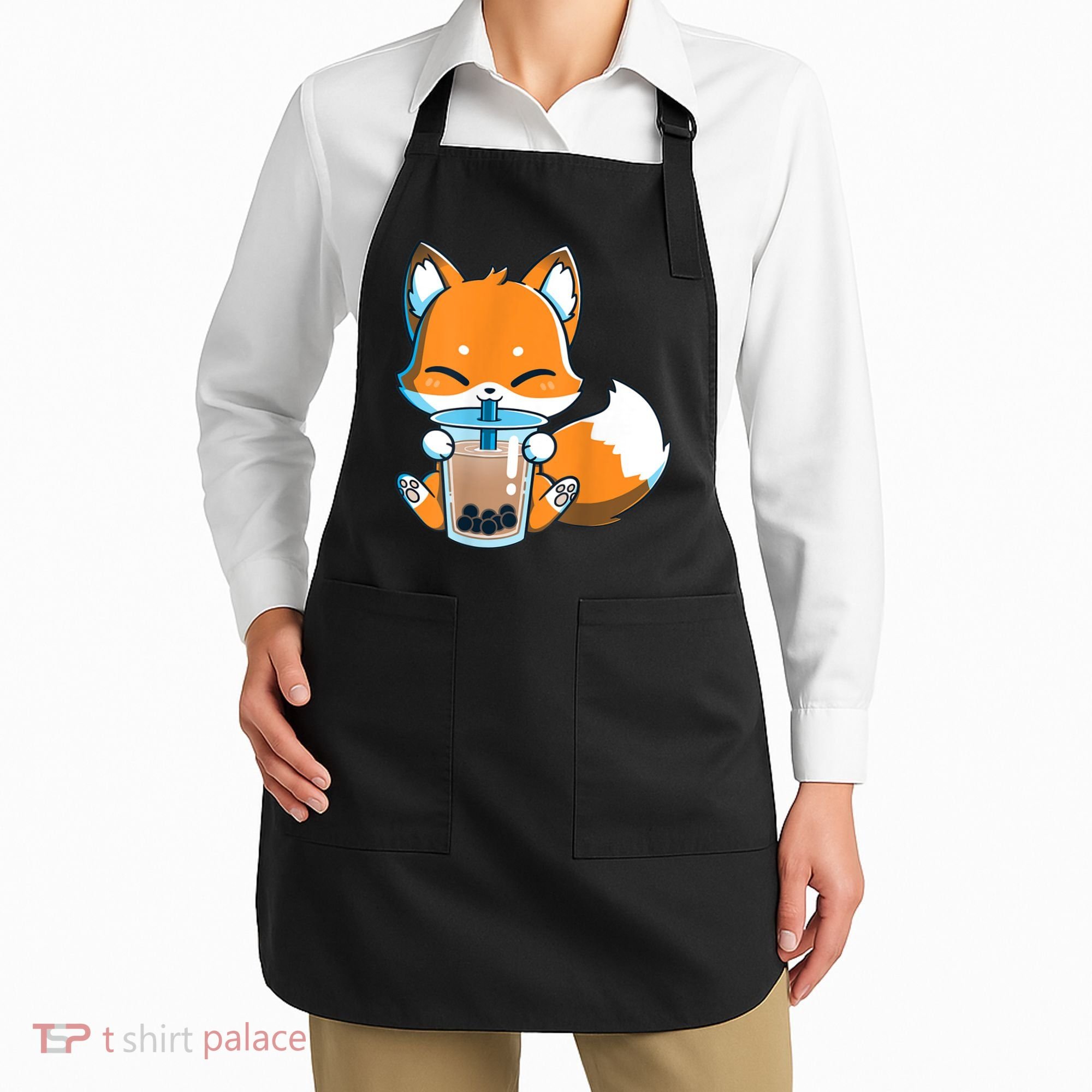 Boba Fox Drinking Cute Kawaii Japanese Foxy Anime Apron