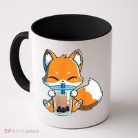 Boba Fox Drinking Cute Kawaii Japanese Foxy Anime Coffee Mug thumb 0