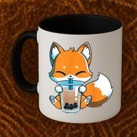 Boba Fox Drinking Cute Kawaii Japanese Foxy Anime Coffee Mug thumb 2