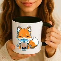 Boba Fox Drinking Cute Kawaii Japanese Foxy Anime Coffee Mug thumb 3