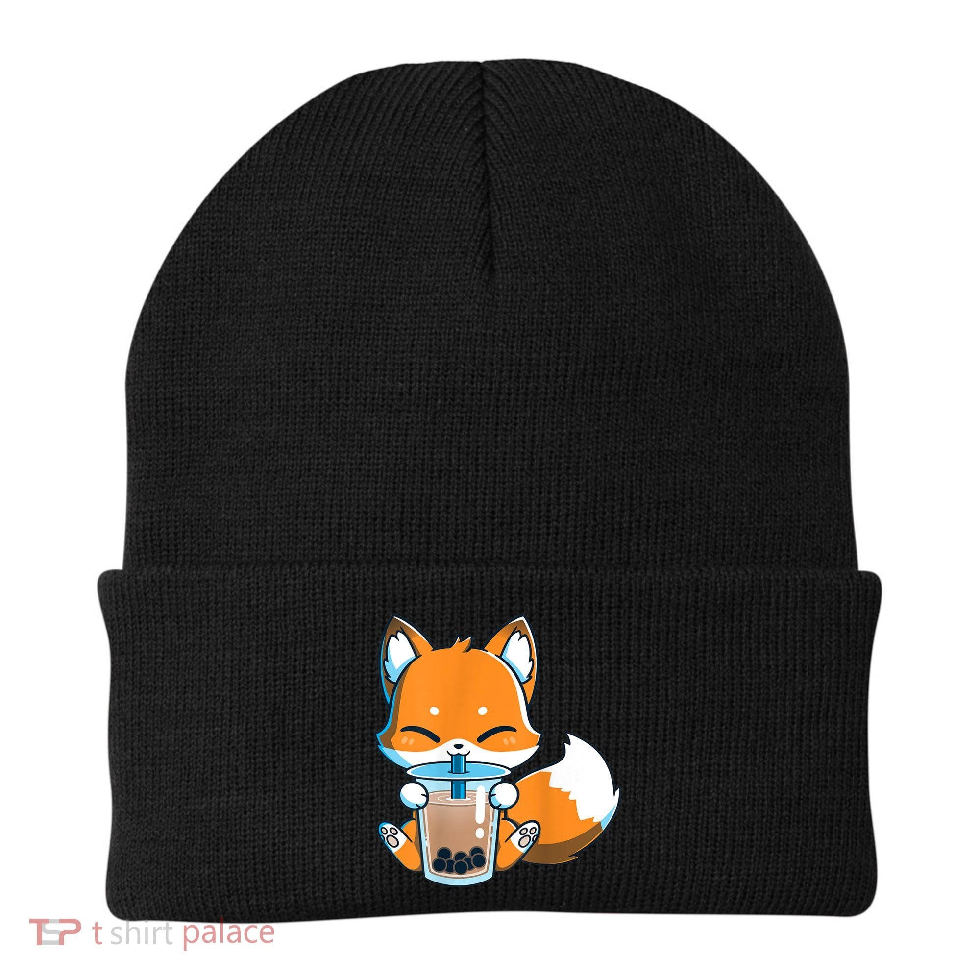 Boba Fox Drinking Cute Kawaii Japanese Foxy Anime Beanie