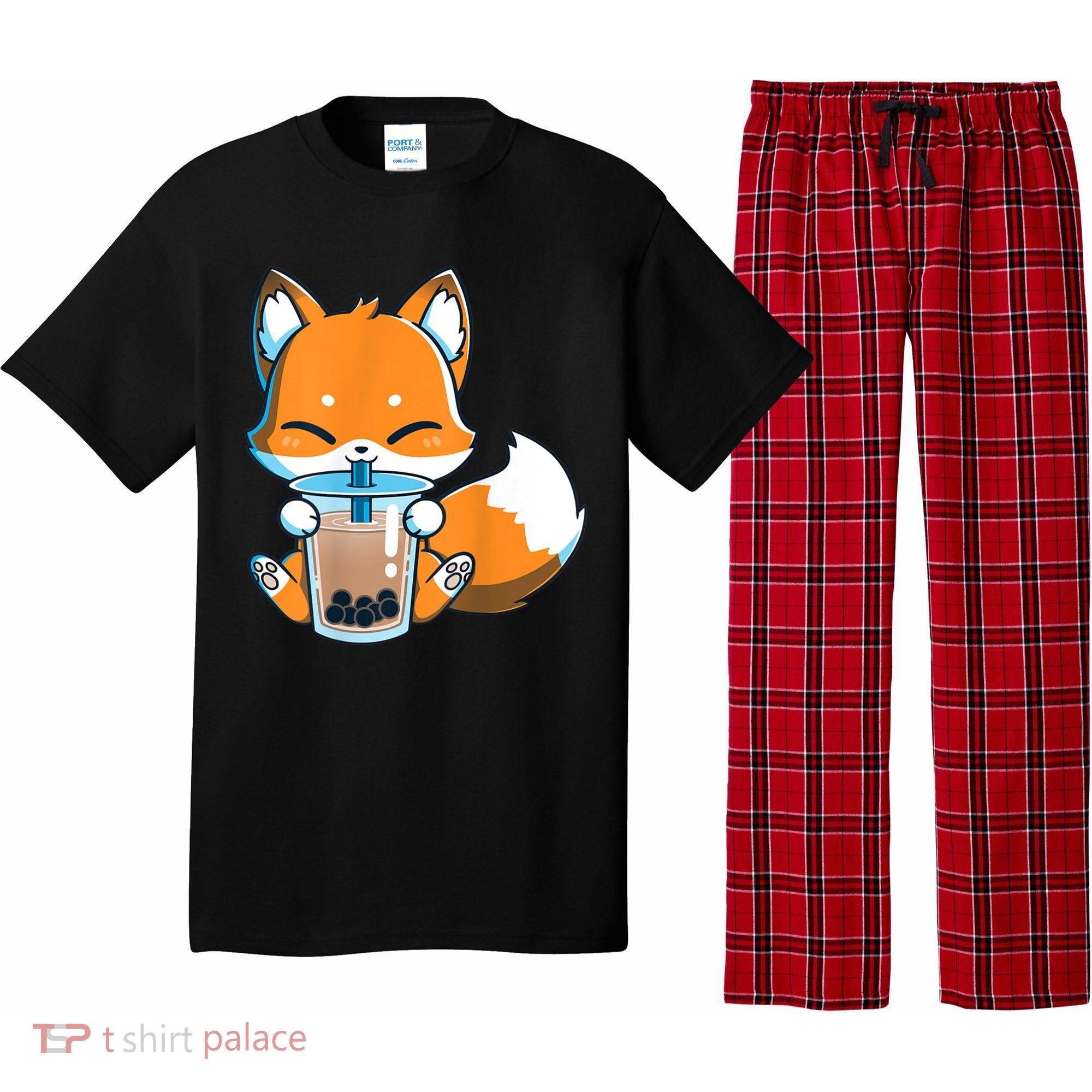 Boba Fox Drinking Cute Kawaii Japanese Foxy Anime Pajama Set