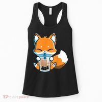 Boba Fox Drinking Cute Kawaii Japanese Foxy Anime Women's Tank Top thumb 0