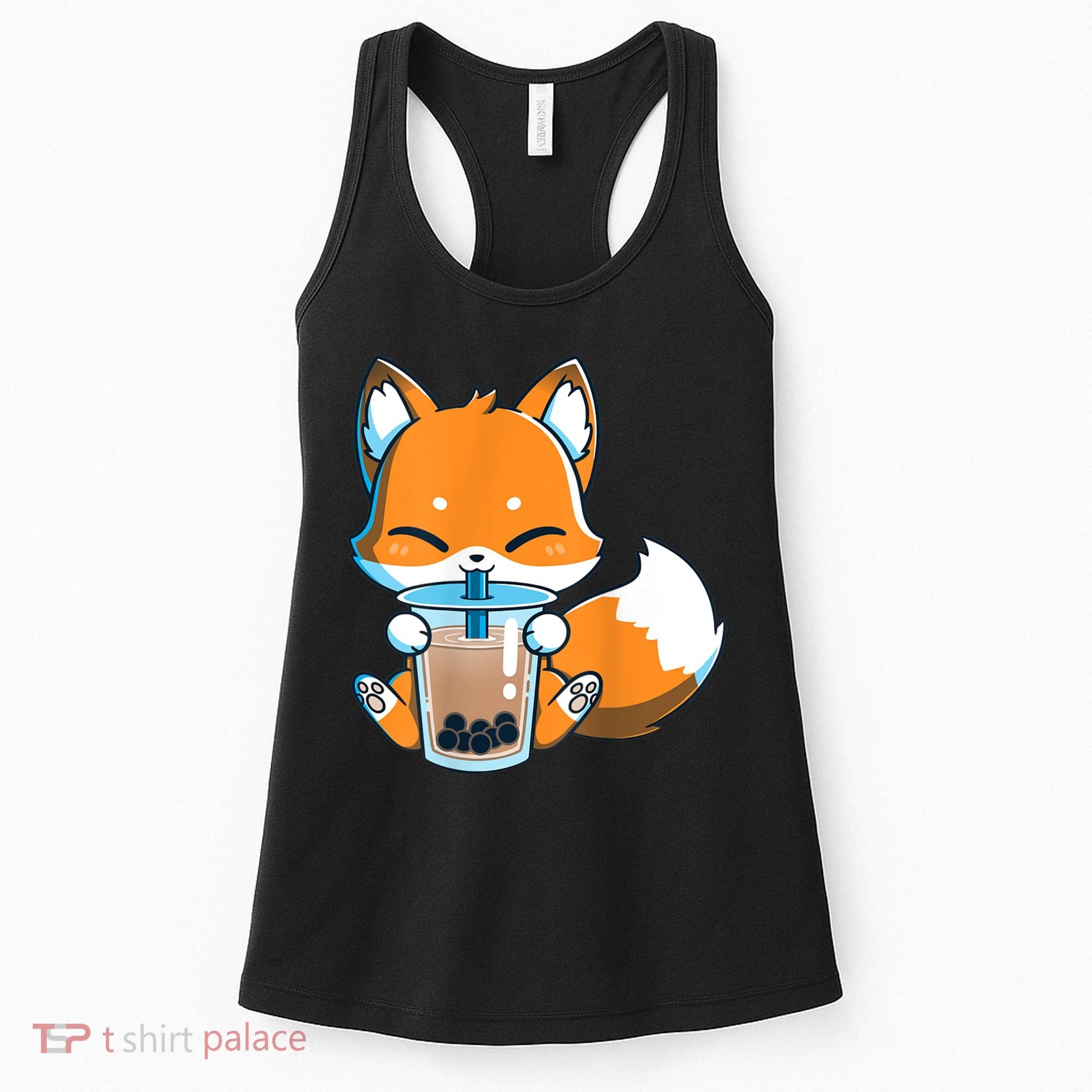 Boba Fox Drinking Cute Kawaii Japanese Foxy Anime Women's Tank Top