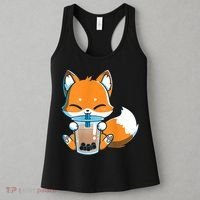 Boba Fox Drinking Cute Kawaii Japanese Foxy Anime Women's Tank Top thumb 3
