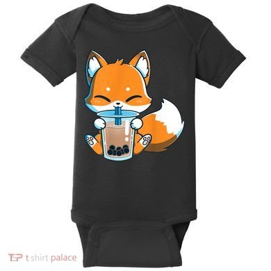 Boba Fox Drinking Cute Kawaii Japanese Foxy Anime Baby Bodysuit