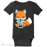 Boba Fox Drinking Cute Kawaii Japanese Foxy Anime Baby Bodysuit thumb 0