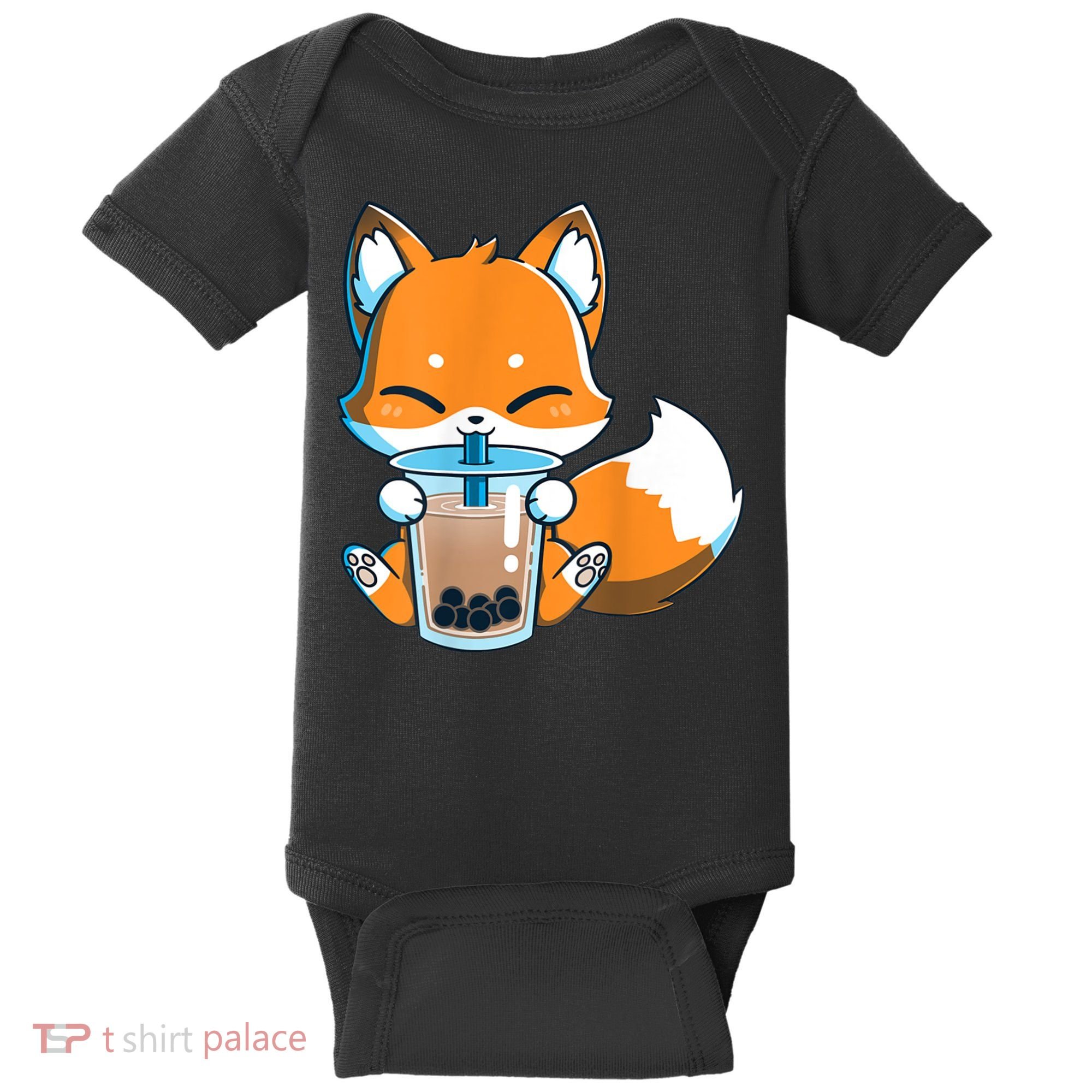 Boba Fox Drinking Cute Kawaii Japanese Foxy Anime Baby Bodysuit