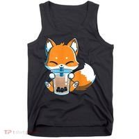 Boba Fox Drinking Cute Kawaii Japanese Foxy Anime Tank Top thumb 0