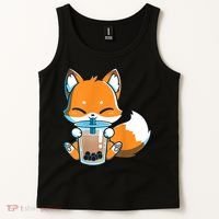 Boba Fox Drinking Cute Kawaii Japanese Foxy Anime Tank Top thumb 2
