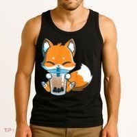 Boba Fox Drinking Cute Kawaii Japanese Foxy Anime Tank Top thumb 3