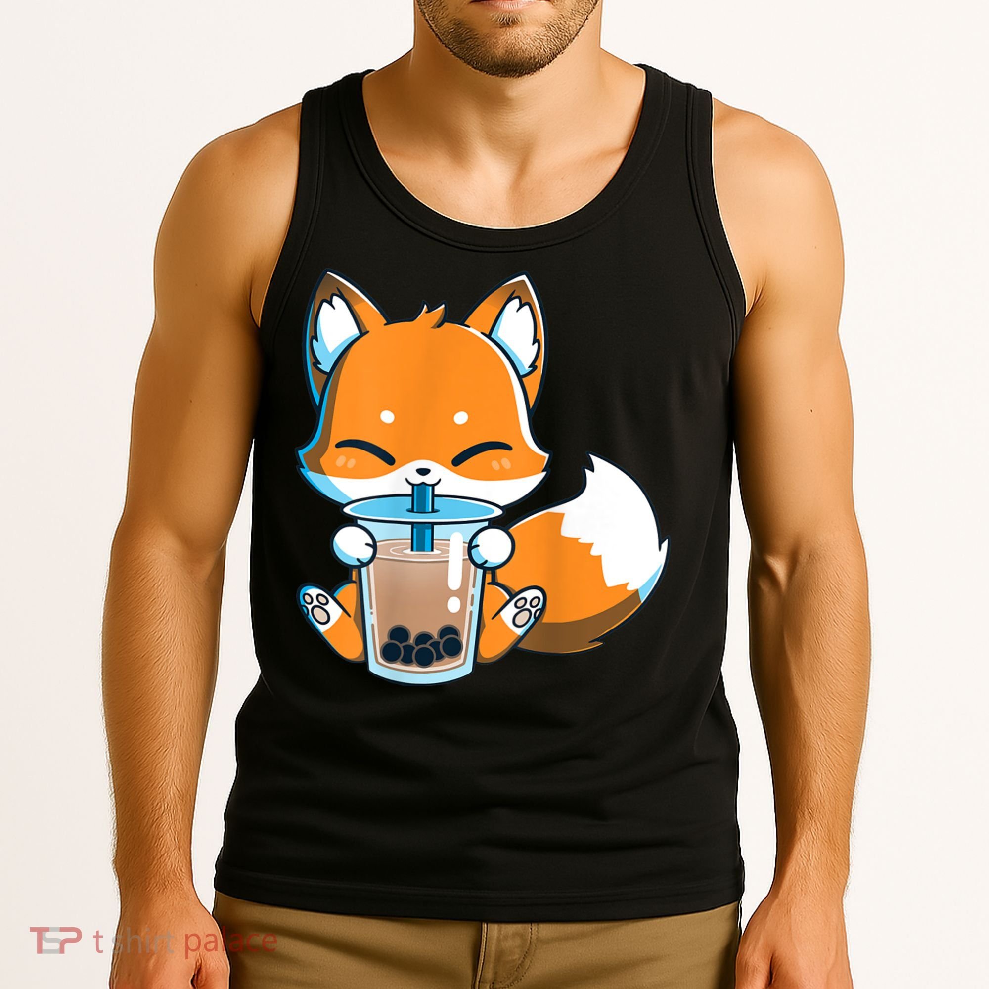 Boba Fox Drinking Cute Kawaii Japanese Foxy Anime Tank Top