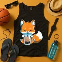 Boba Fox Drinking Cute Kawaii Japanese Foxy Anime Tank Top thumb 4