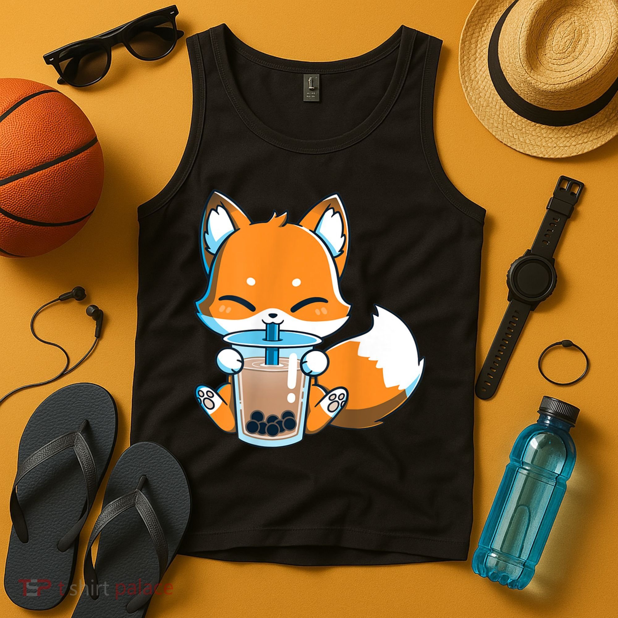 Boba Fox Drinking Cute Kawaii Japanese Foxy Anime Tank Top