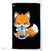 Boba Fox Drinking Cute Kawaii Japanese Foxy Anime Golf Towel thumb 0