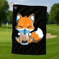 Boba Fox Drinking Cute Kawaii Japanese Foxy Anime Golf Towel thumb 1