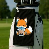 Boba Fox Drinking Cute Kawaii Japanese Foxy Anime Golf Towel thumb 2
