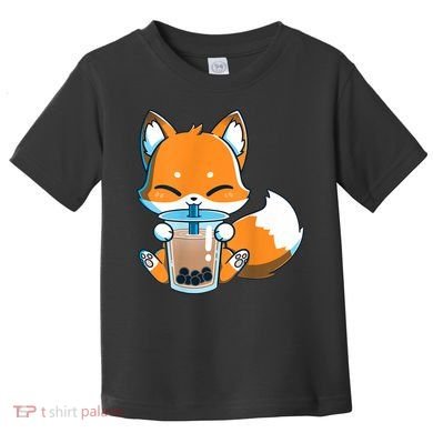 Boba Fox Drinking Cute Kawaii Japanese Foxy Anime Toddler T-Shirt