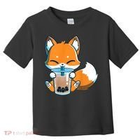 Boba Fox Drinking Cute Kawaii Japanese Foxy Anime Toddler T-Shirt thumb 0