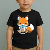 Boba Fox Drinking Cute Kawaii Japanese Foxy Anime Toddler T-Shirt thumb 2