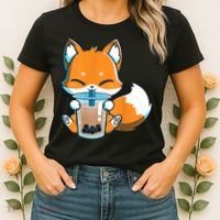 Boba Fox Drinking Cute Kawaii Japanese Foxy Anime Women's T-Shirt thumb 2