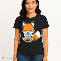 Boba Fox Drinking Cute Kawaii Japanese Foxy Anime Women's T-Shirt thumb 4