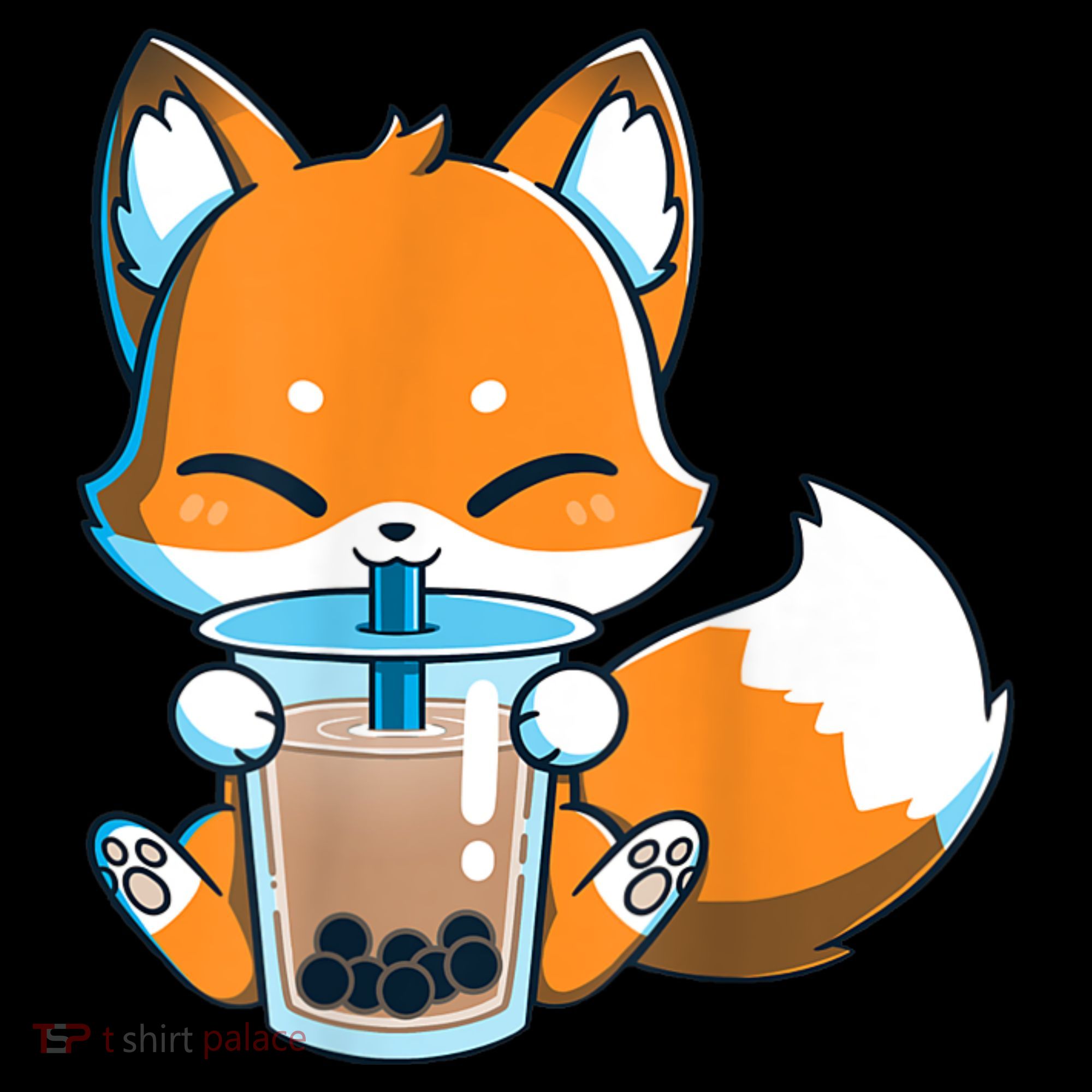 Boba Fox Drinking Cute Kawaii Japanese Foxy Anime Women's T-Shirt