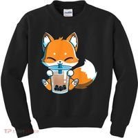 Boba Fox Drinking Cute Kawaii Japanese Foxy Anime Kids Sweatshirt thumb 0