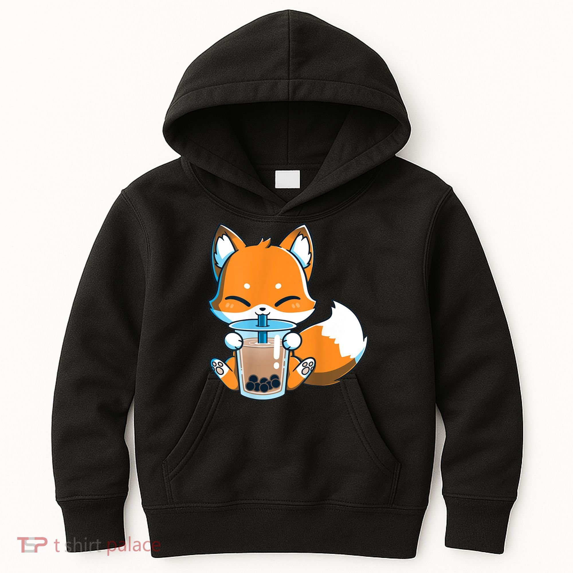 Boba Fox Drinking Cute Kawaii Japanese Foxy Anime Kids Hoodie
