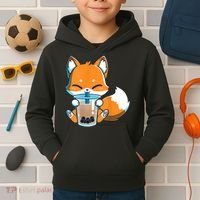 Boba Fox Drinking Cute Kawaii Japanese Foxy Anime Kids Hoodie thumb 2
