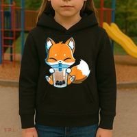 Boba Fox Drinking Cute Kawaii Japanese Foxy Anime Kids Hoodie thumb 3