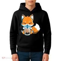 Boba Fox Drinking Cute Kawaii Japanese Foxy Anime Kids Hoodie thumb 4