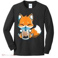 Boba Fox Drinking Cute Kawaii Japanese Foxy Anime Kids Long Sleeve Shirt thumb 0