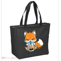 Boba Fox Drinking Cute Kawaii Japanese Foxy Anime Tote Bag thumb 2