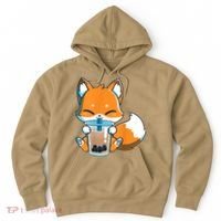 Boba Fox Drinking Cute Kawaii Japanese Foxy Anime Hoodie thumb 0