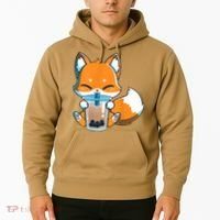 Boba Fox Drinking Cute Kawaii Japanese Foxy Anime Hoodie thumb 2