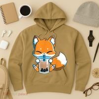 Boba Fox Drinking Cute Kawaii Japanese Foxy Anime Hoodie thumb 3
