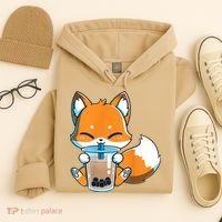 Boba Fox Drinking Cute Kawaii Japanese Foxy Anime Hoodie thumb 4
