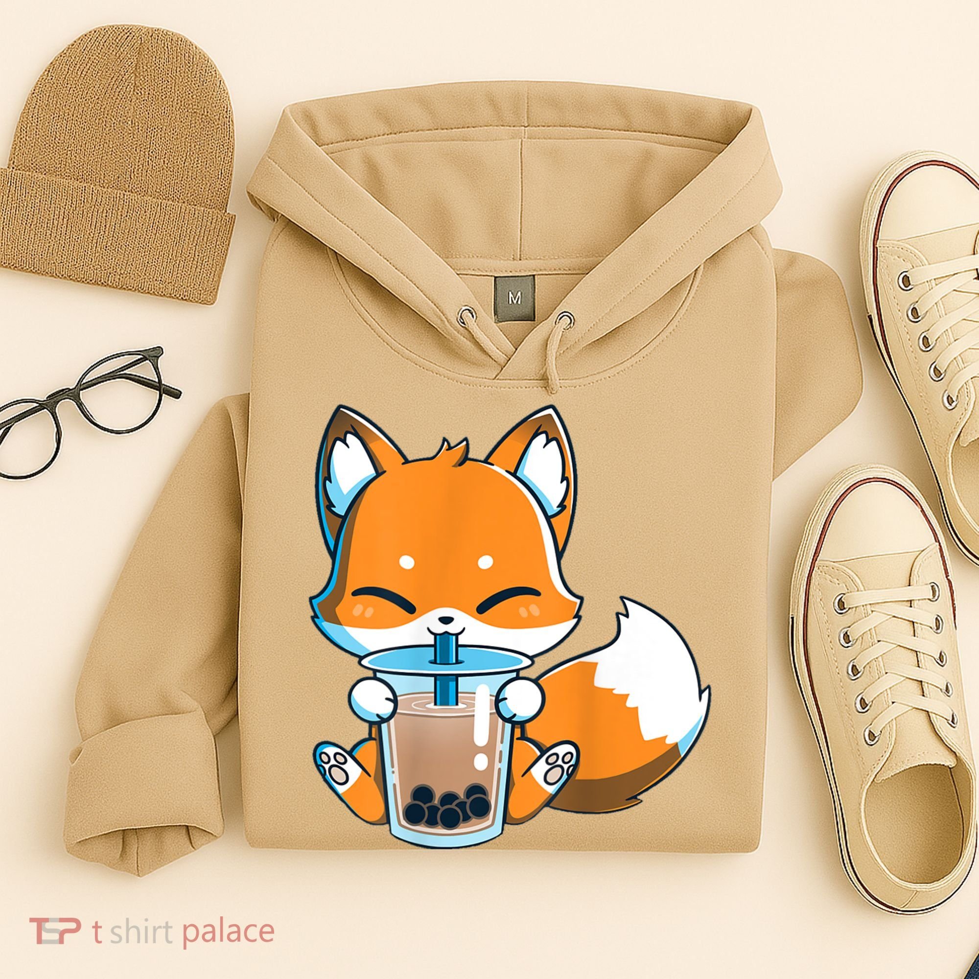 Boba Fox Drinking Cute Kawaii Japanese Foxy Anime Hoodie