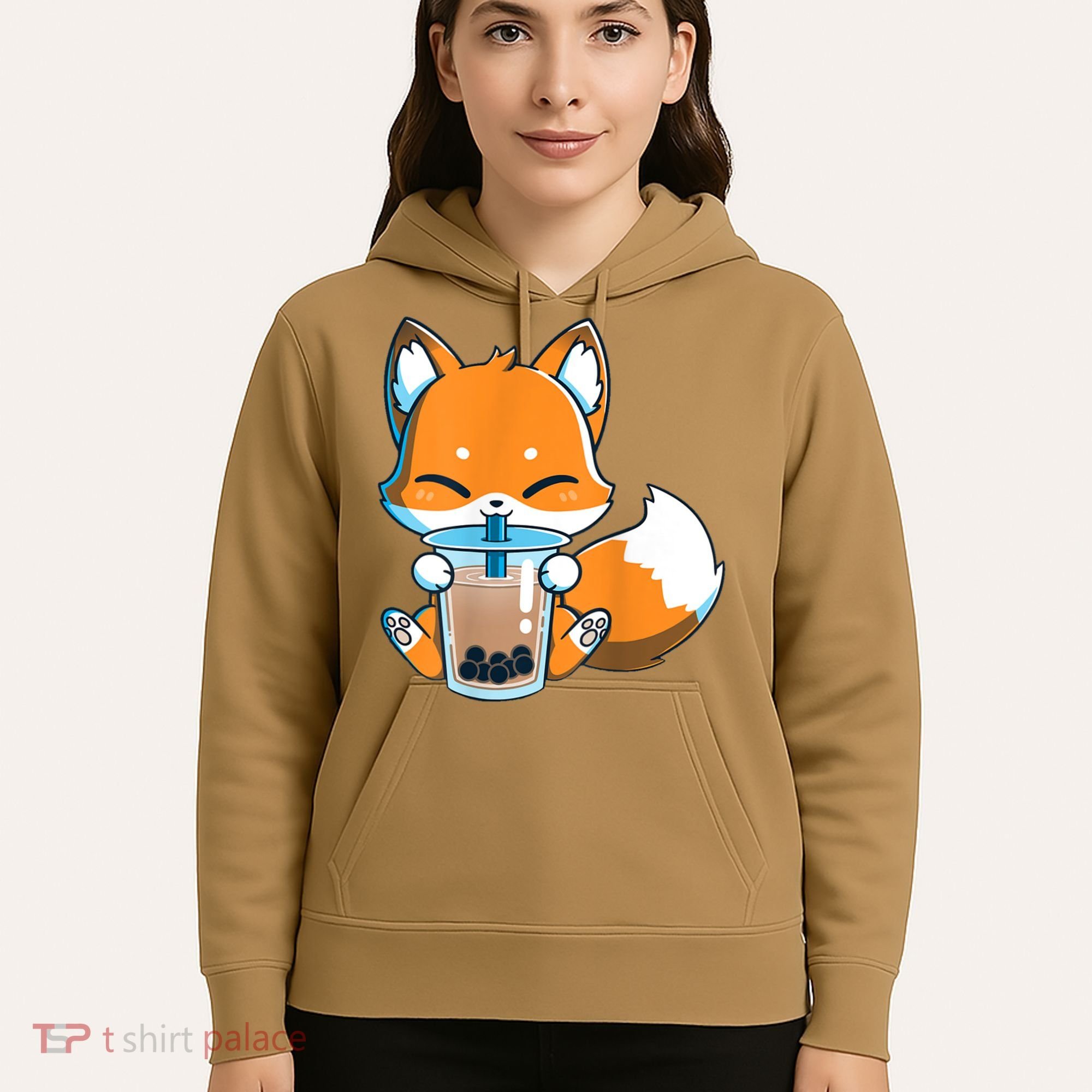 Boba Fox Drinking Cute Kawaii Japanese Foxy Anime Hoodie