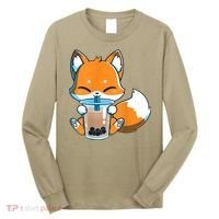 Boba Fox Drinking Cute Kawaii Japanese Foxy Anime Long Sleeve Shirt thumb 0