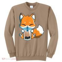 Boba Fox Drinking Cute Kawaii Japanese Foxy Anime Sweatshirt thumb 0