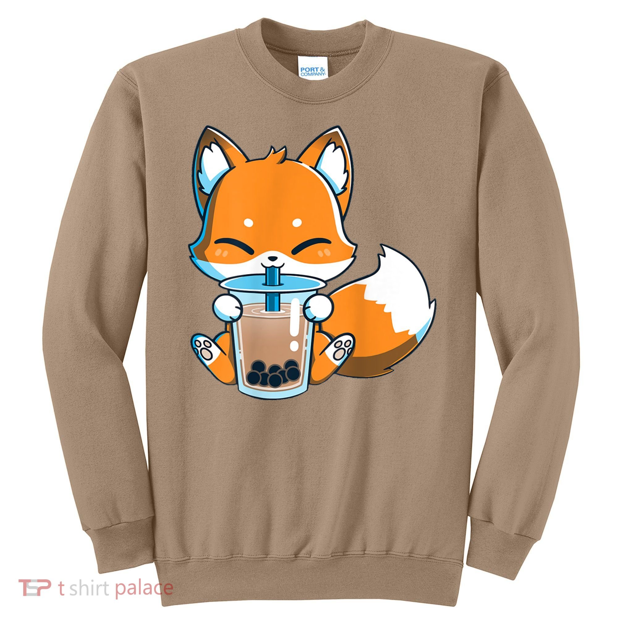Boba Fox Drinking Cute Kawaii Japanese Foxy Anime Sweatshirt