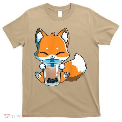 Boba Fox Drinking Cute Kawaii Japanese Foxy Anime T-Shirt