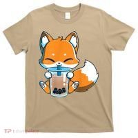 Boba Fox Drinking Cute Kawaii Japanese Foxy Anime T-Shirt thumb 0