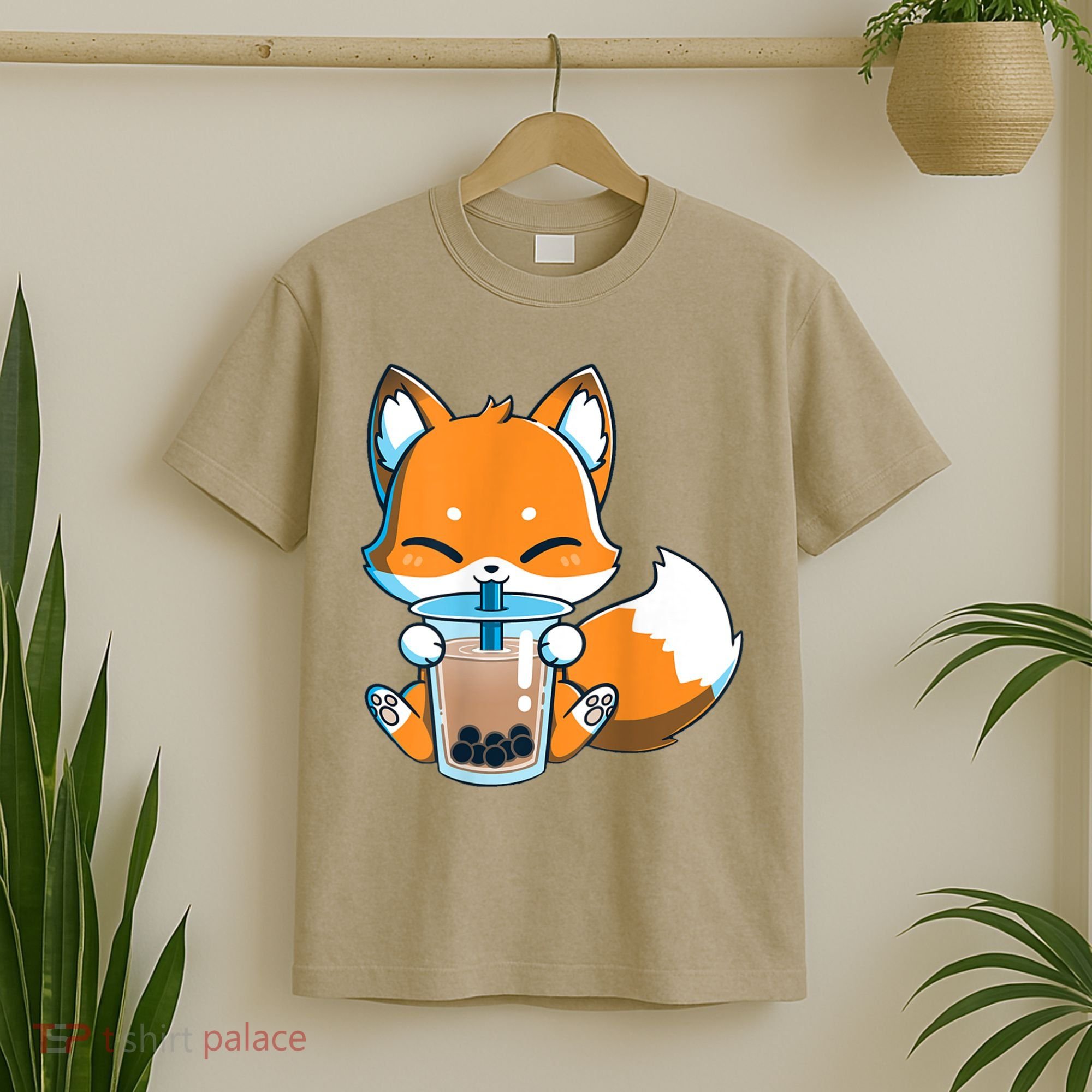 Boba Fox Drinking Cute Kawaii Japanese Foxy Anime T-Shirt