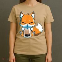 Boba Fox Drinking Cute Kawaii Japanese Foxy Anime T-Shirt thumb 4