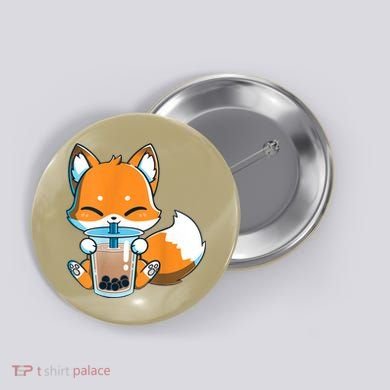 Boba Fox Drinking Cute Kawaii Japanese Foxy Anime Button