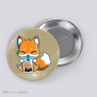 Boba Fox Drinking Cute Kawaii Japanese Foxy Anime Button thumb 0